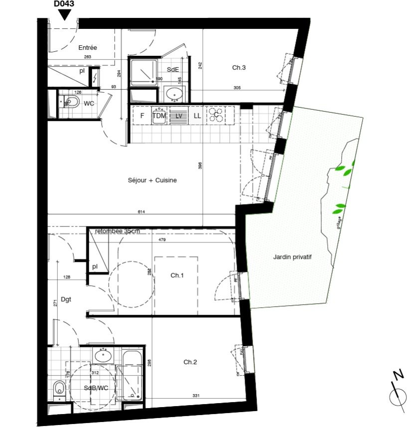 Plan officiel lot D043 - T4 RdC avec jardin privatif