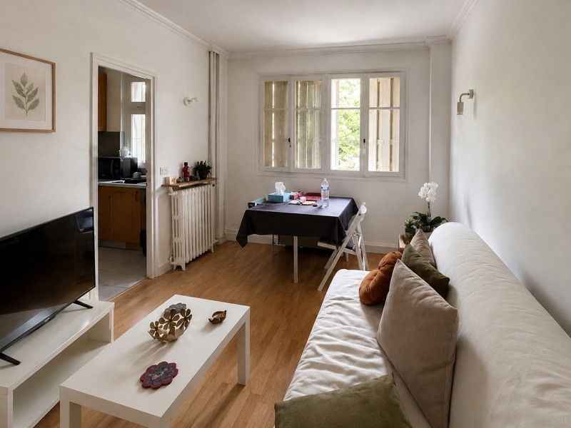 Séjour vu depuis l’entrée de la cuisine